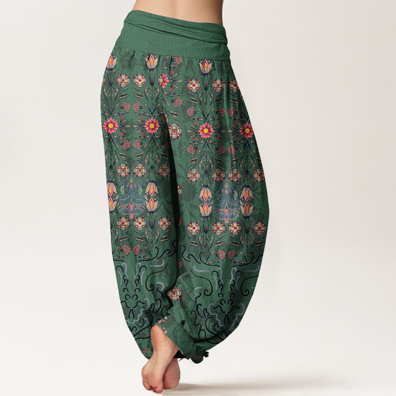 Pantalones Buddha Stones de algodón puro con estampado floral multicolor para mujer, cintura elástica - image 1