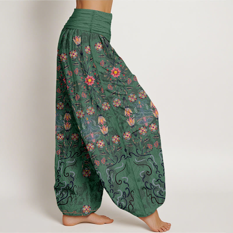 Pantalones Buddha Stones de algodón puro con estampado floral multicolor para mujer, cintura elástica - image 2