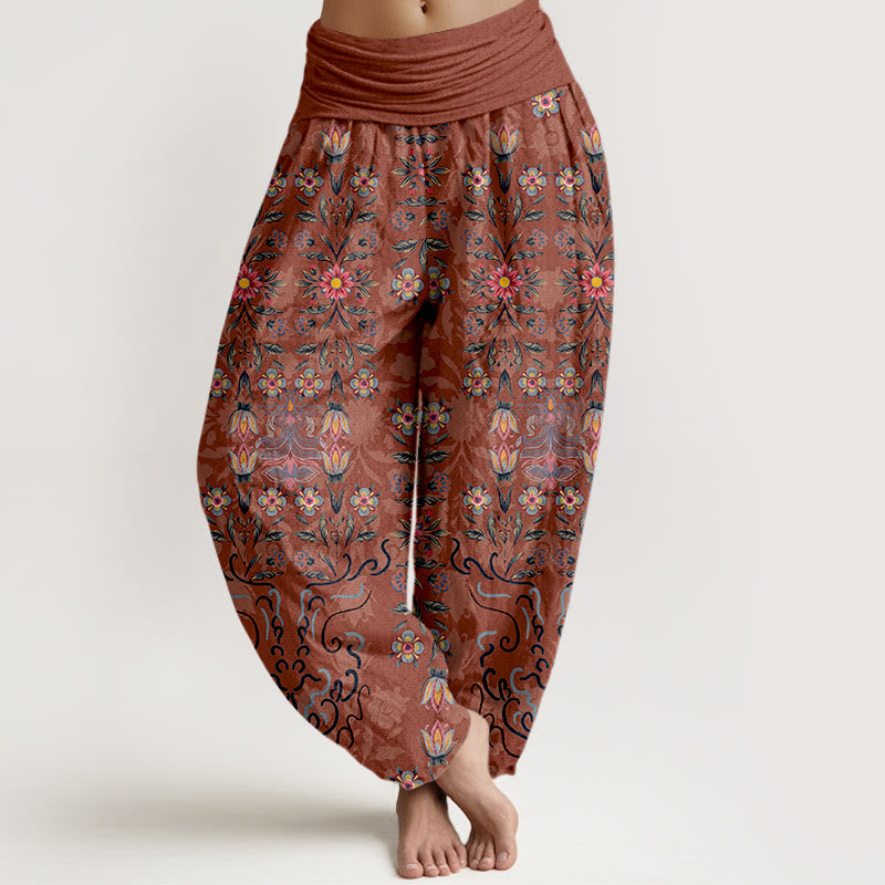 Pantalones Buddha Stones de algodón puro con estampado floral multicolor para mujer, cintura elástica - Salmón - US16，UK/AU20，EU48 (3XL) - image 8