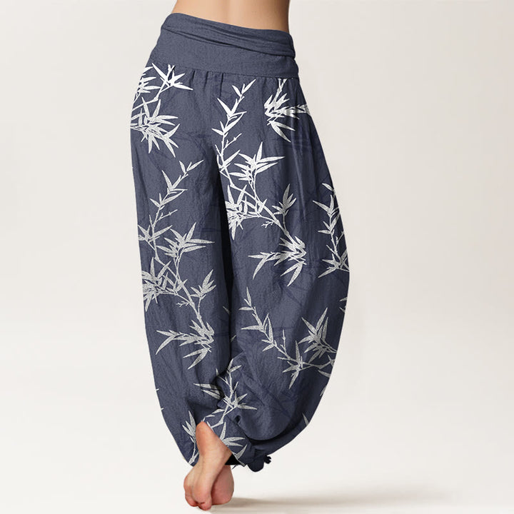 Pantalones harén de cintura elástica para mujer con hojas de bambú blancas y algodón puro Buddha Stones - image 6