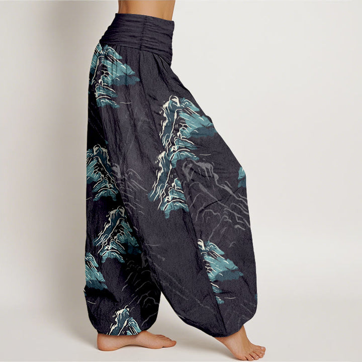 Pantalones harén de algodón puro Buddha Stones con cintura elástica para mujer en tonos verde esmeralda intensos - image 2