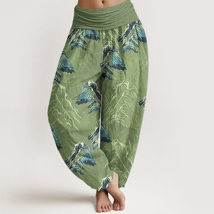 Pantalones harén de algodón puro Buddha Stones con cintura elástica para mujer en tonos verde esmeralda intensos - Verde claro - US16，UK/AU20，EU48 (3XL) - image 5