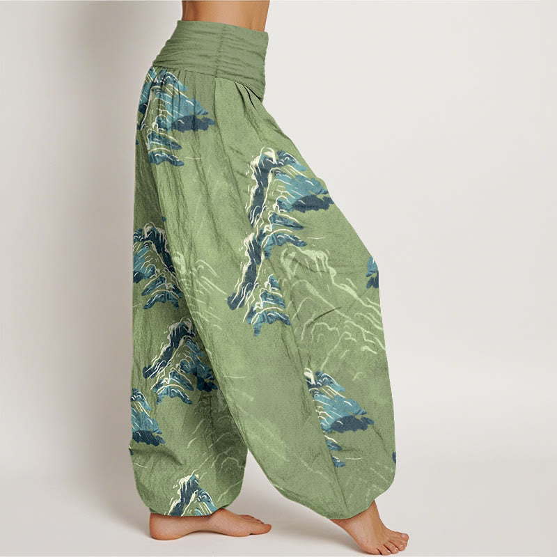 Pantalones harén de algodón puro Buddha Stones con cintura elástica para mujer en tonos verde esmeralda intensos - image 7