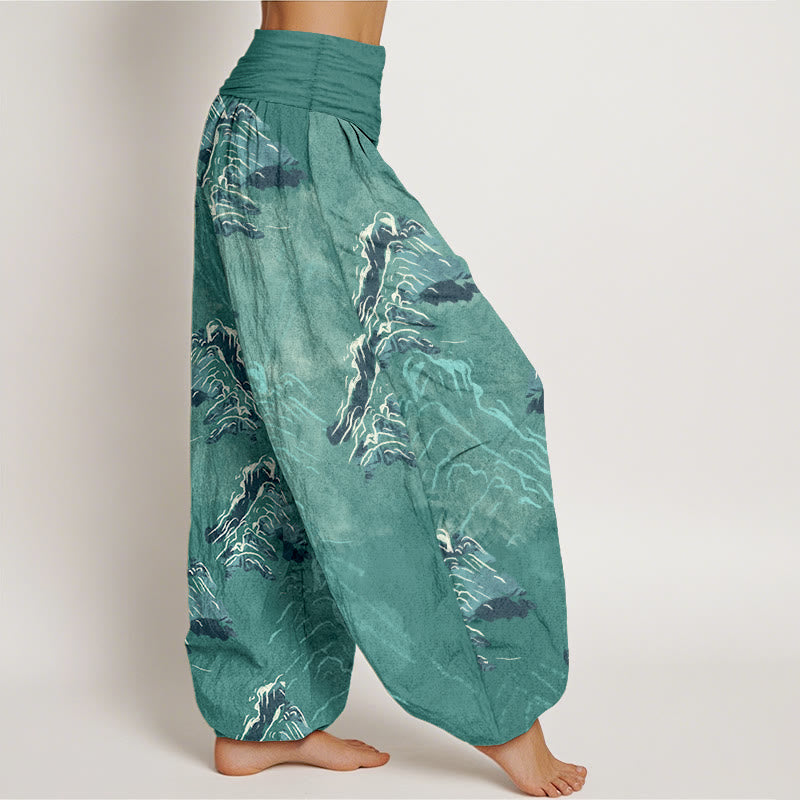 Pantalones harén de algodón puro Buddha Stones con cintura elástica para mujer en tonos verde esmeralda intensos - image 10