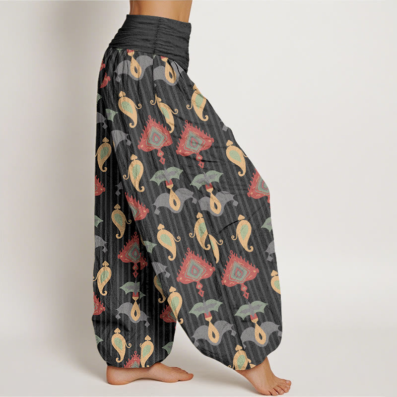 Pantalones Buddha Stones de algodón puro con diseño de triángulos, llamas y formas geométricas, con plumas, para mujer, con cintura elástica - image 7
