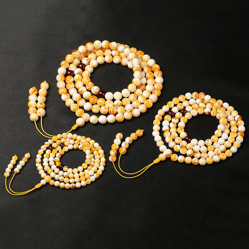 Mala tibetano de ámbar con 108 cuentas, blanco y amarillo, de Buddha Stones - image 8