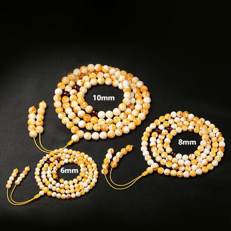 Mala tibetano de ámbar con 108 cuentas, blanco y amarillo, de Buddha Stones - image 9
