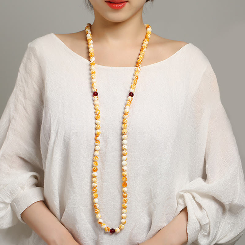 Mala tibetano de ámbar con 108 cuentas, blanco y amarillo, de Buddha Stones - image 11