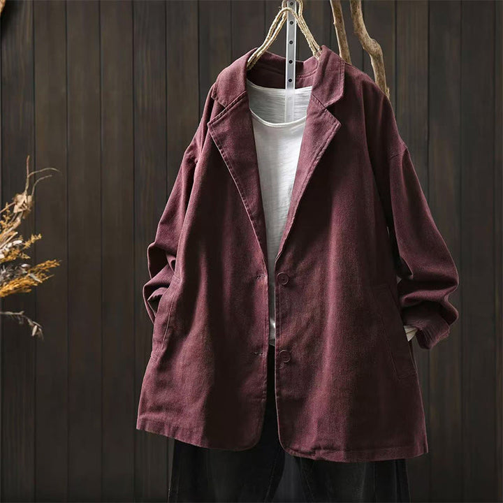 Chaqueta de algodón para mujer con bolsillos, cuello solapa, manga larga y botones, estilo primavera-otoño, con Buddha Stones - Violeta medio rojo - US4-8/10, UK/AU8-12/14, EU36-40/42 (F) - image 16