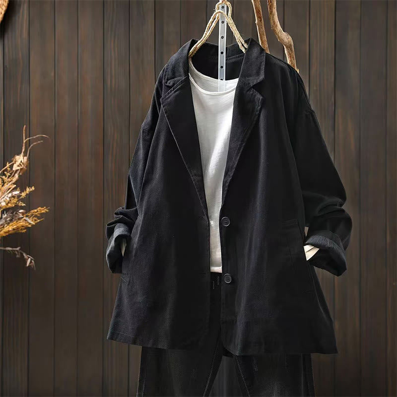 Chaqueta de algodón para mujer con bolsillos, cuello solapa, manga larga y botones, estilo primavera-otoño, con Buddha Stones - Negro - US4-8/10, UK/AU8-12/14, EU36-40/42 (F) - image 20