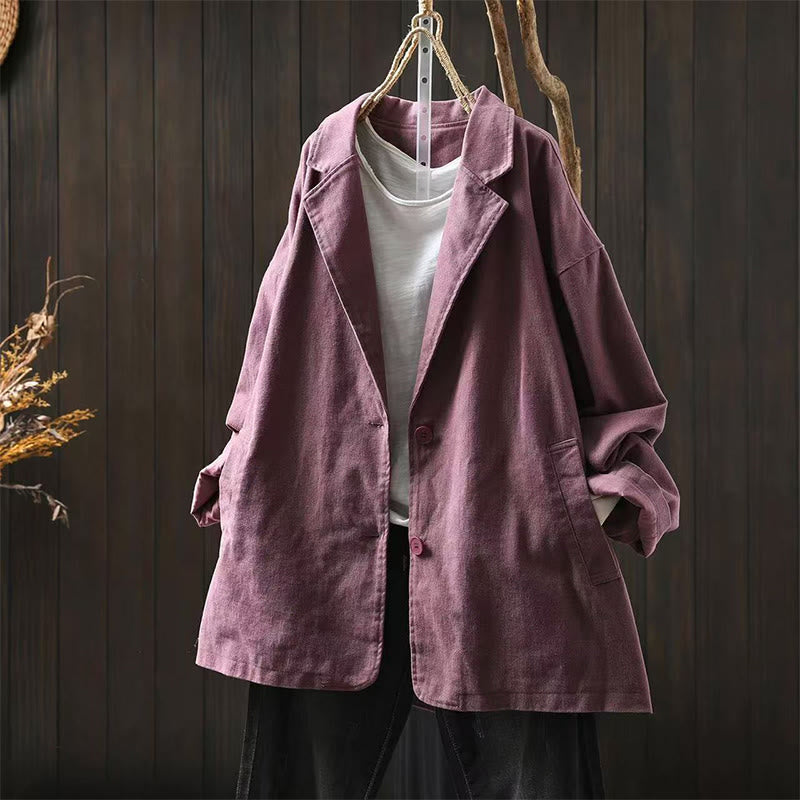 Chaqueta de mujer de manga larga, media, con bolsillos, botones, cuello de solapa y estampado de Buddha Stones para primavera y otoño. - Rojo violeta pálido - US4-8/10, UK/AU8-12/14, EU36-40/42 (F) - image 22