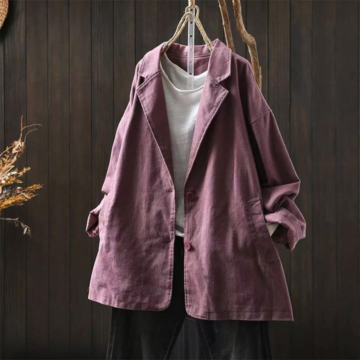 Chaqueta de mujer de manga larga, media, con bolsillos, botones, cuello de solapa y estampado de Buddha Stones para primavera y otoño. - Rojo violeta pálido - US4-8/10, UK/AU8-12/14, EU36-40/42 (F) - image 22