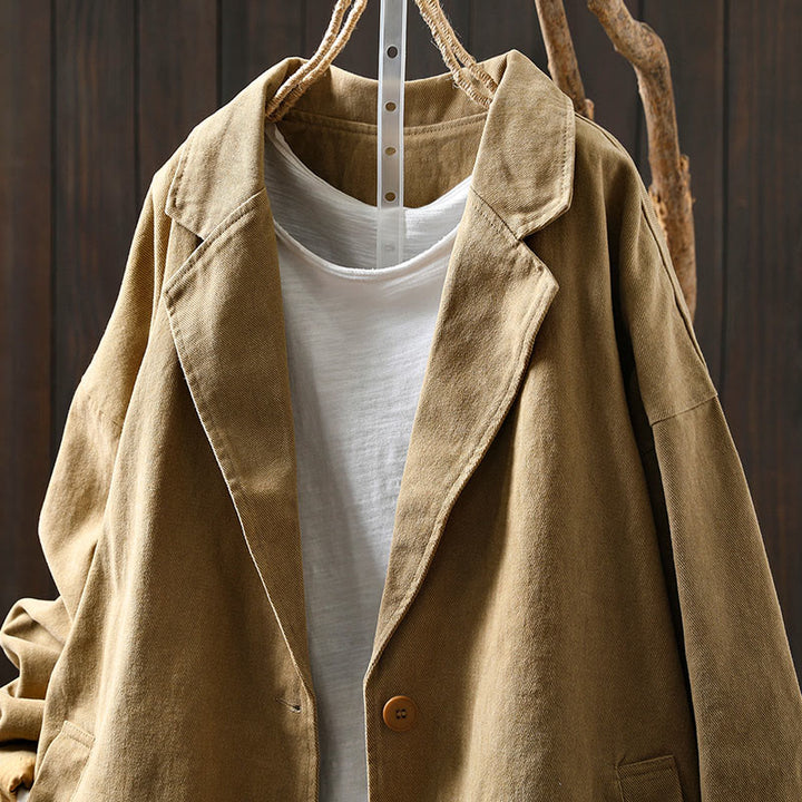 Chaqueta de algodón para mujer con bolsillos, cuello solapa, manga larga y botones, estilo primavera-otoño, con Buddha Stones - image 3