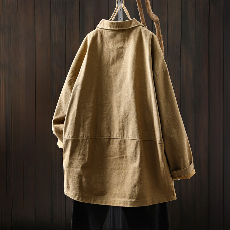 Chaqueta de algodón para mujer con bolsillos, cuello solapa, manga larga y botones, estilo primavera-otoño, con Buddha Stones - image 2