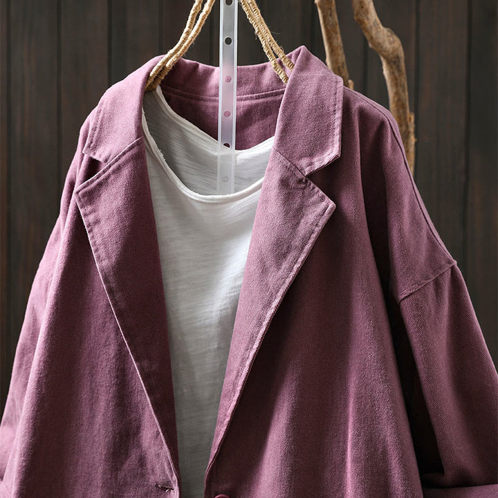 Chaqueta de mujer de manga larga, media, con bolsillos, botones, cuello de solapa y estampado de Buddha Stones para primavera y otoño. - image 23