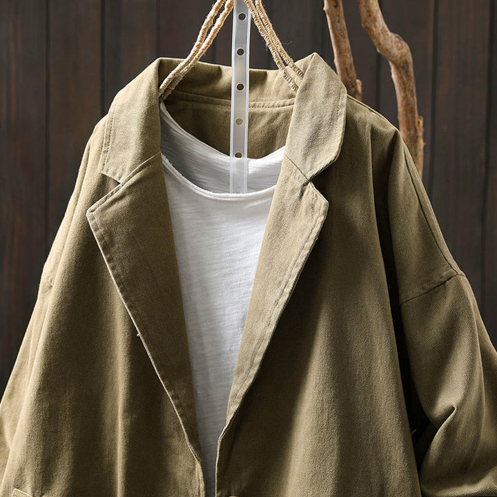 Chaqueta de algodón para mujer con bolsillos, cuello solapa, manga larga y botones, estilo primavera-otoño, con Buddha Stones - image 25