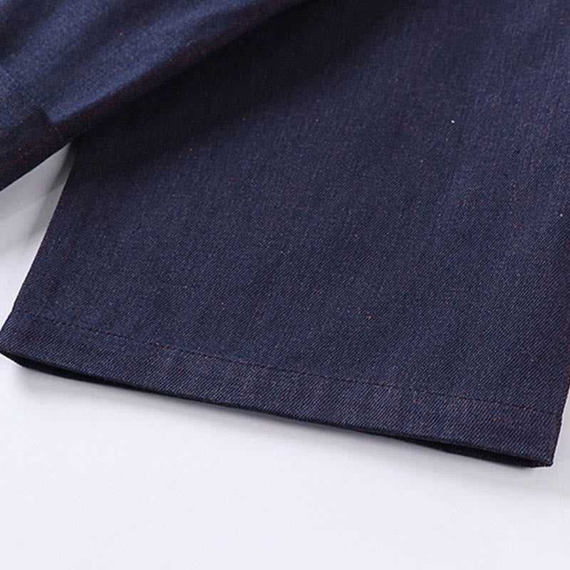 Chaqueta estilo kimono de algodón vaquero para hombre con mangas tres cuartos, abertura frontal y cordones de Buddha Stones - image 9