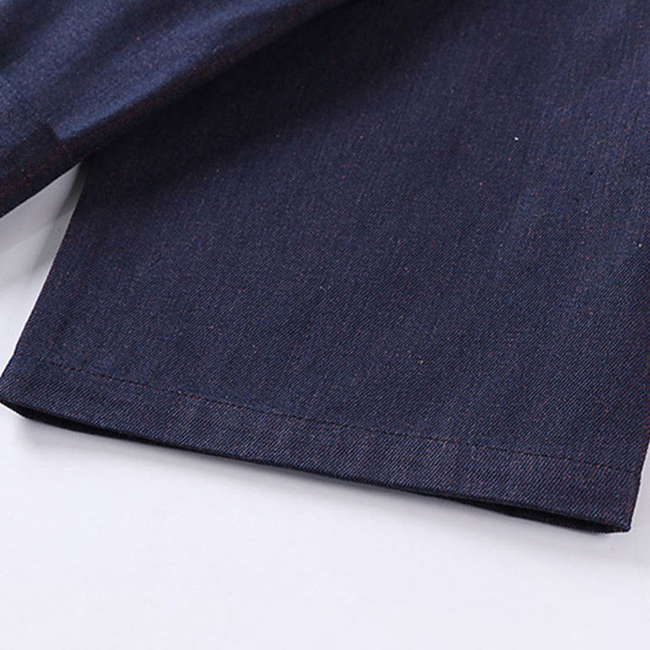 Chaqueta estilo kimono de algodón vaquero para hombre con mangas tres cuartos, abertura frontal y cordones de Buddha Stones - image 9