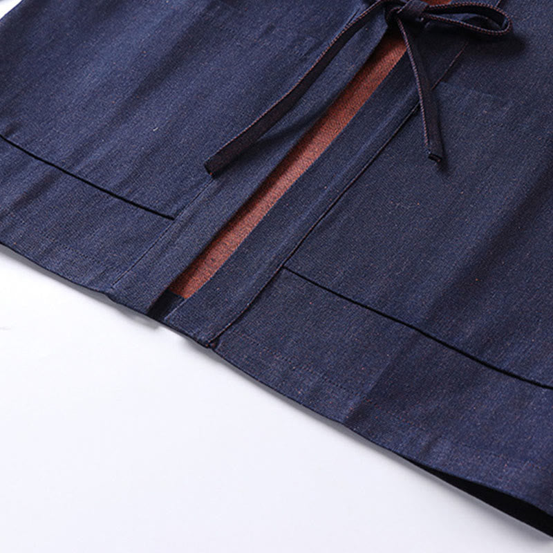 Chaqueta estilo kimono de algodón vaquero para hombre con mangas tres cuartos, abertura frontal y cordones de Buddha Stones - image 5