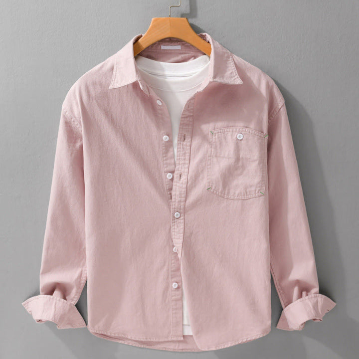 Camisa de algodón de manga larga para hombre con cuello alto, botones lisos y bolsillo decorativo con Buddha Stones - Rosa - US/UK/AU42, EU52 (3XL) - image 0