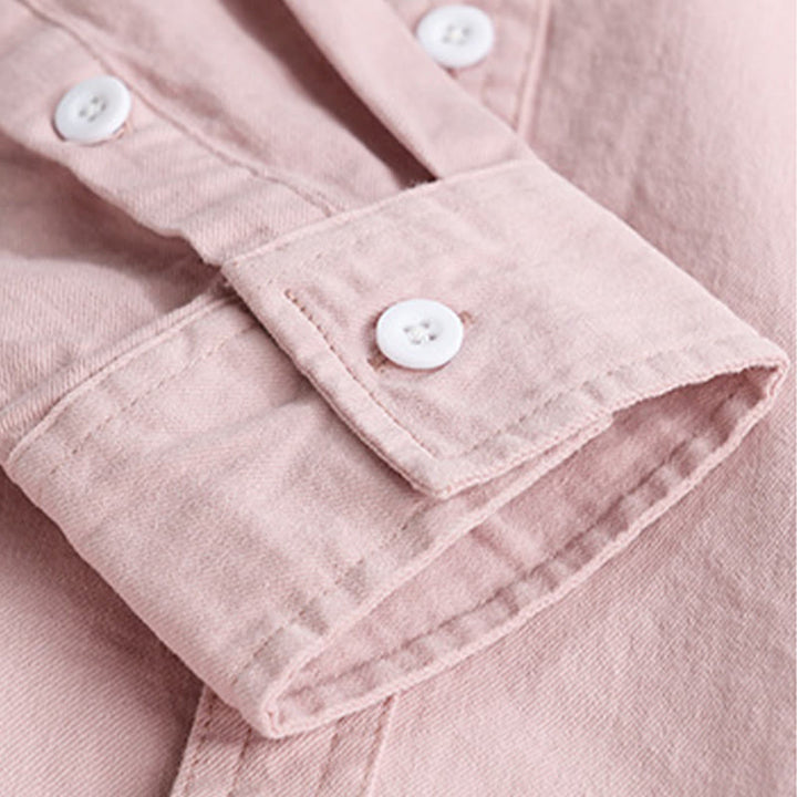 Camisa de algodón de manga larga para hombre con cuello alto, botones lisos y bolsillo decorativo con Buddha Stones - image 7