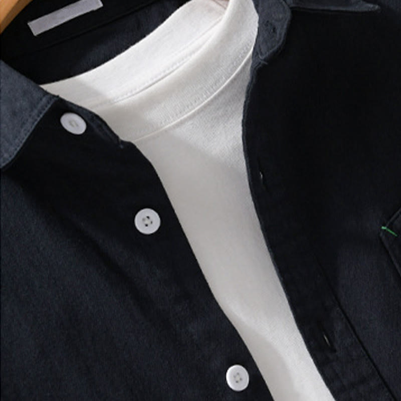 Camisa de algodón de manga larga para hombre con cuello alto, botones lisos y bolsillo decorativo con Buddha Stones - image 11