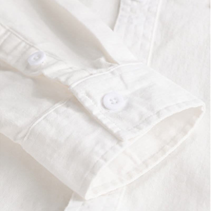 Camisa de algodón de manga larga para hombre con cuello alto, botones lisos y bolsillo decorativo con Buddha Stones - image 18