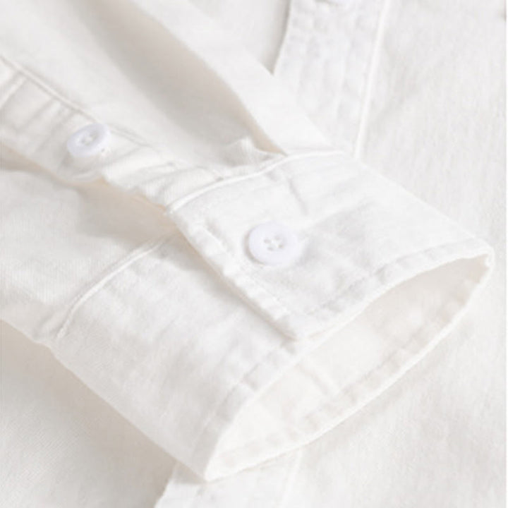 Camisa de algodón de manga larga para hombre con cuello alto, botones lisos y bolsillo decorativo con Buddha Stones - image 18