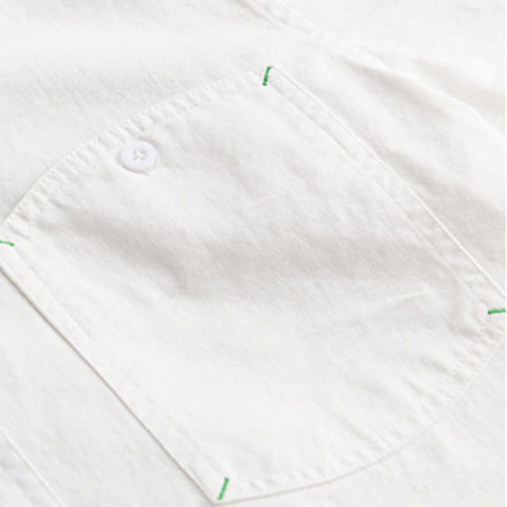 Camisa de algodón de manga larga para hombre con cuello alto, botones lisos y bolsillo decorativo con Buddha Stones - image 17