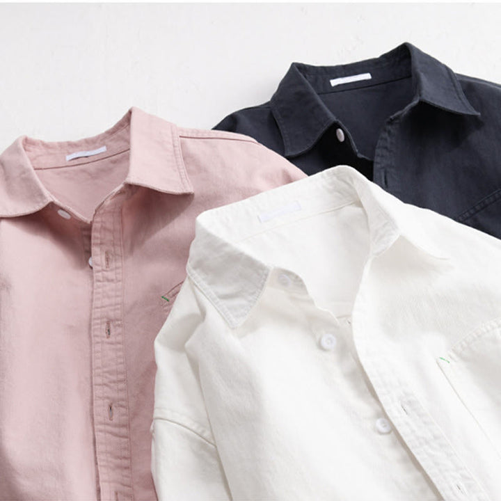 Camisa de algodón de manga larga para hombre con cuello alto, botones lisos y bolsillo decorativo con Buddha Stones - image 20