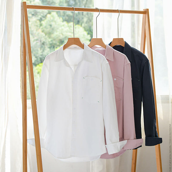 Camisa de algodón de manga larga para hombre con cuello alto, botones lisos y bolsillo decorativo con Buddha Stones - image 19