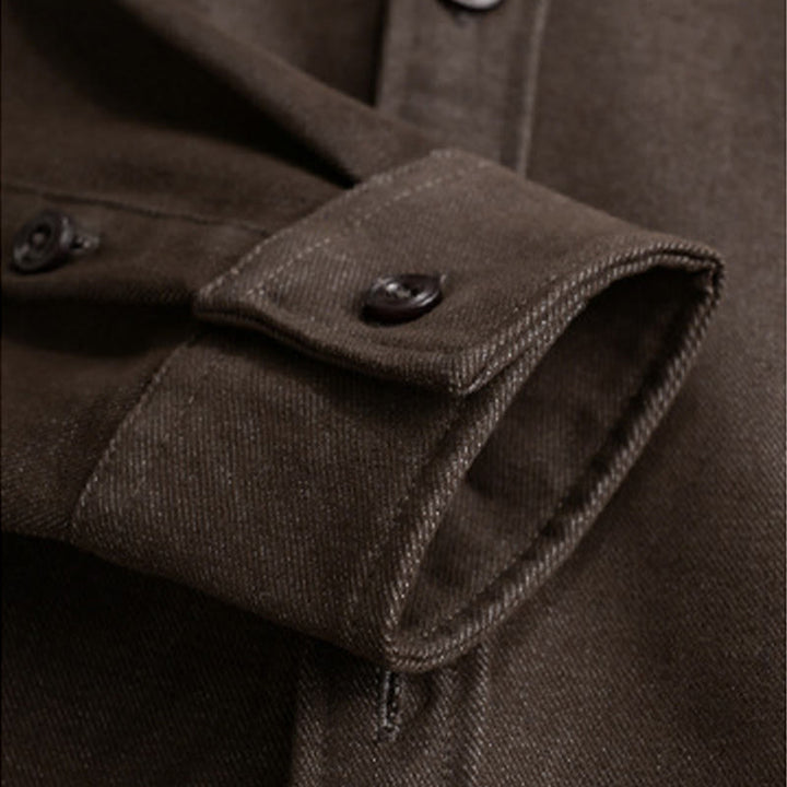 Camisa de algodón de manga larga con cuello alto y botones sólidos para hombre con estampado de Buddha Stones caídas - image 4