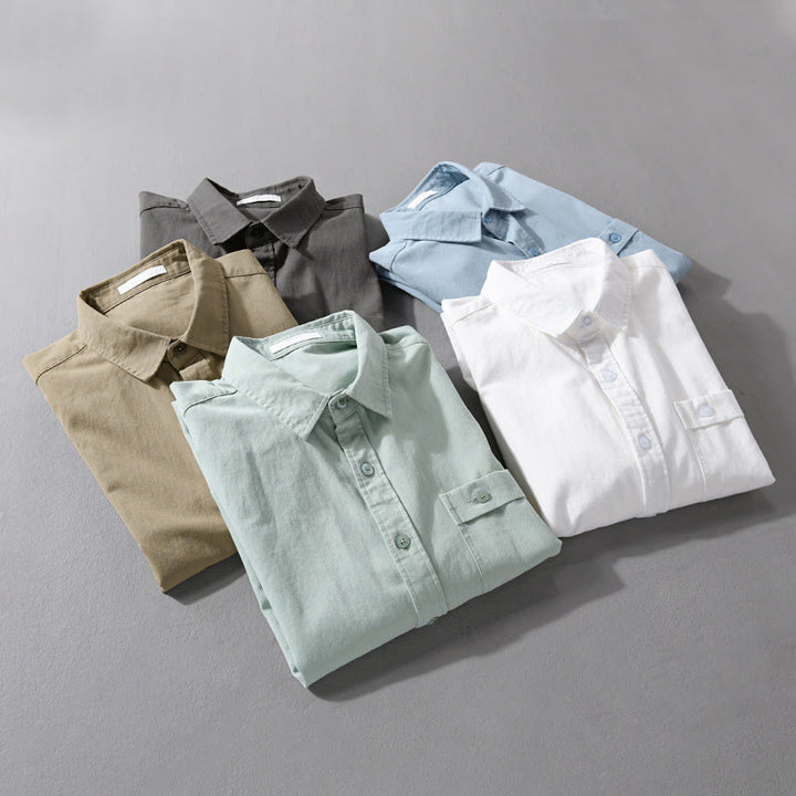Camisa informal de algodón de manga larga con cuello alto y bolsillos decorativos para hombre con estampado de Buddha Stones - image 24