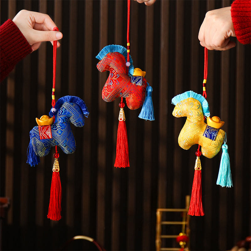 Bordado de hilo rojo con Buddha Stones y borlas para el Año del Caballo - image 15