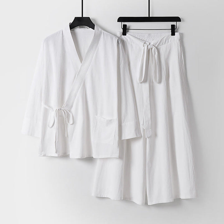 Conjunto de 2 piezas de kimono de algodón con cordones y pantalones anchos hasta los tobillos con bolsillos para hombre , con Buddha Stones - Blanco - US/UK/AU54, EU64 (9XL) - image 17