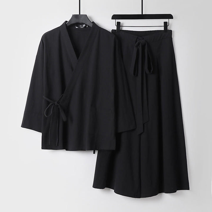 Conjunto de 2 piezas de kimono de algodón con cordones y pantalones anchos hasta los tobillos con bolsillos para hombre , con Buddha Stones - Negro - US/UK/AU54, EU64 (9XL) - image 4