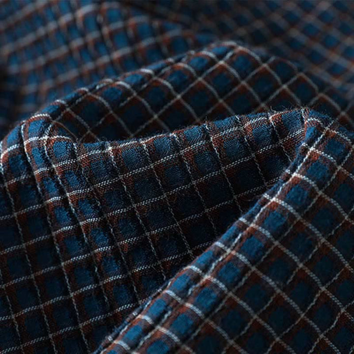 Camisa de algodón de manga larga para mujer con cuello en V y botones en azul otoñal con estampado de Buddha Stones - image 10