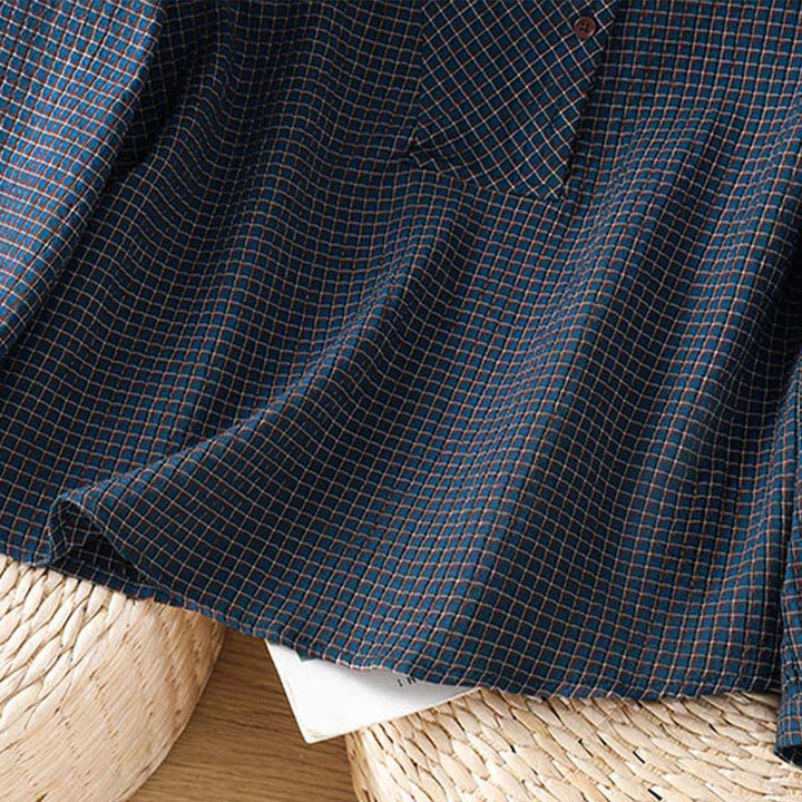 Camisa de algodón de manga larga para mujer con cuello en V y botones en azul otoñal con estampado de Buddha Stones - image 7