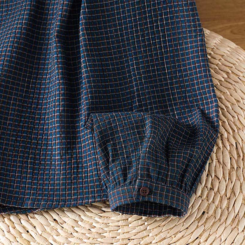 Camisa de algodón de manga larga para mujer con cuello en V y botones en azul otoñal con estampado de Buddha Stones - image 9