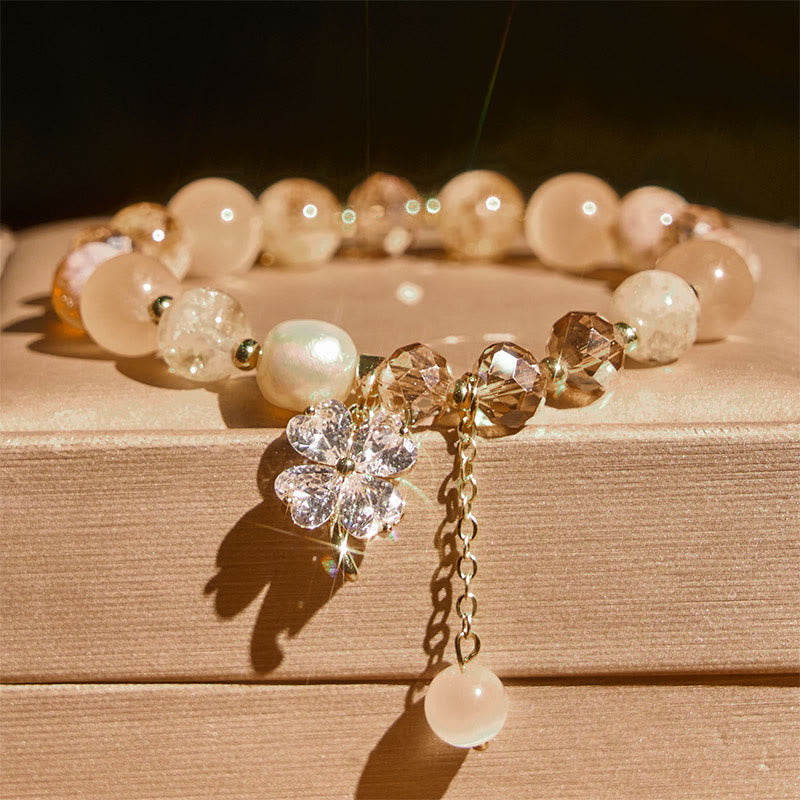 Pulsera de equilibrio con Buddha Stones de cuatro hojas, amatista, citrino, cuarzo fresa verde y cuarzo rutilado. - image 10