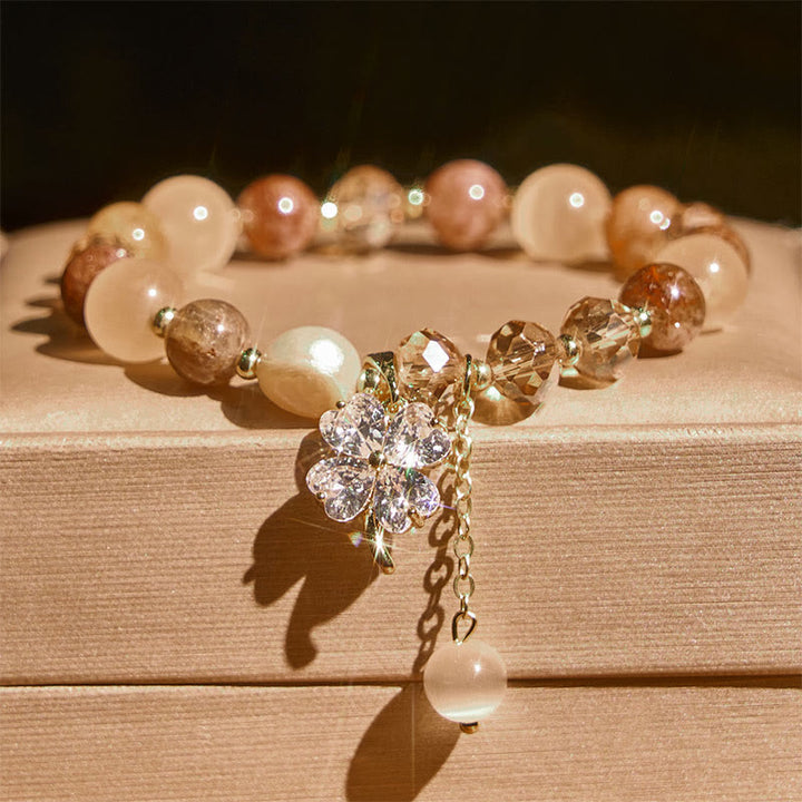 Pulsera de equilibrio con Buddha Stones de cuatro hojas, amatista, citrino, cuarzo fresa verde y cuarzo rutilado. - image 21