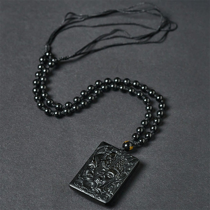 Collar con colgante de obsidiana negra con diseño de Buddha Stones, mitad demonio, mitad Buda en relieve - image 3