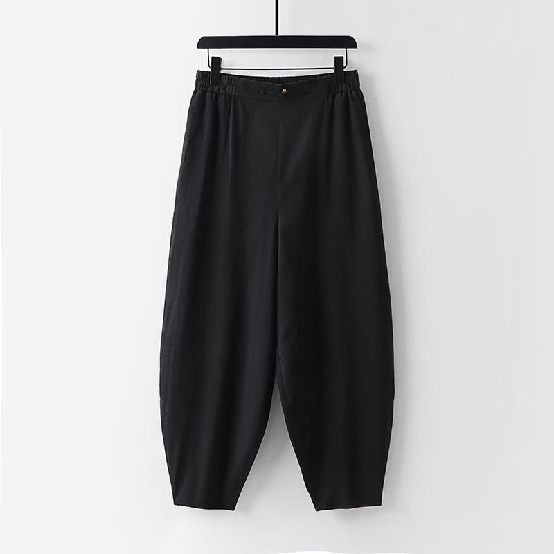 Pantalones rectos de verano Buddha Stones para hombre, de algodón y lino, hasta el tobillo, con bolsillos - Negro - US/UK/AU54, EU64 (9XL) - image 9