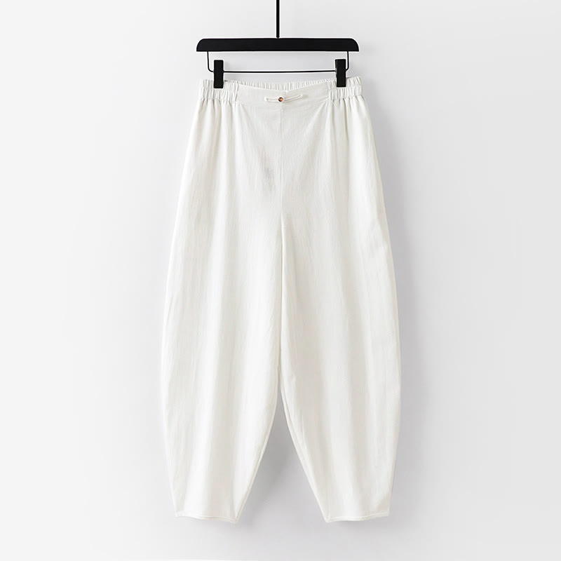 Pantalones rectos de verano Buddha Stones para hombre, de algodón y lino, hasta el tobillo, con bolsillos - Blanco - US/UK/AU54, EU64 (9XL) - image 10