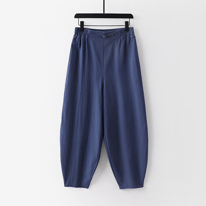 Pantalones rectos de verano Buddha Stones para hombre, de algodón y lino, hasta el tobillo, con bolsillos - Azul acero - US/UK/AU54, EU64 (9XL) - image 0