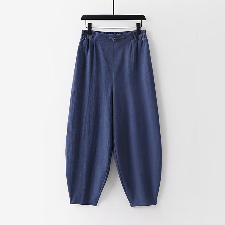 Pantalones rectos de verano Buddha Stones para hombre, de algodón y lino, hasta el tobillo, con bolsillos - Azul acero - US/UK/AU54, EU64 (9XL) - image 0