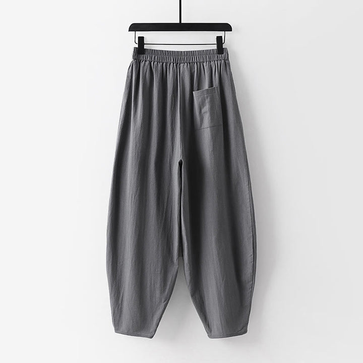 Pantalones rectos de verano Buddha Stones para hombre, de algodón y lino, hasta el tobillo, con bolsillos - image 2