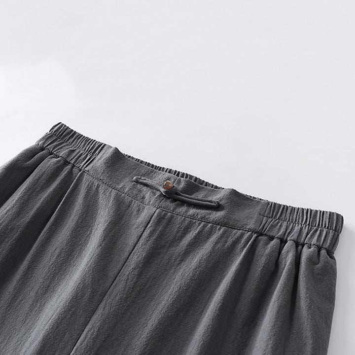 Pantalones rectos de verano Buddha Stones para hombre, de algodón y lino, hasta el tobillo, con bolsillos - image 6