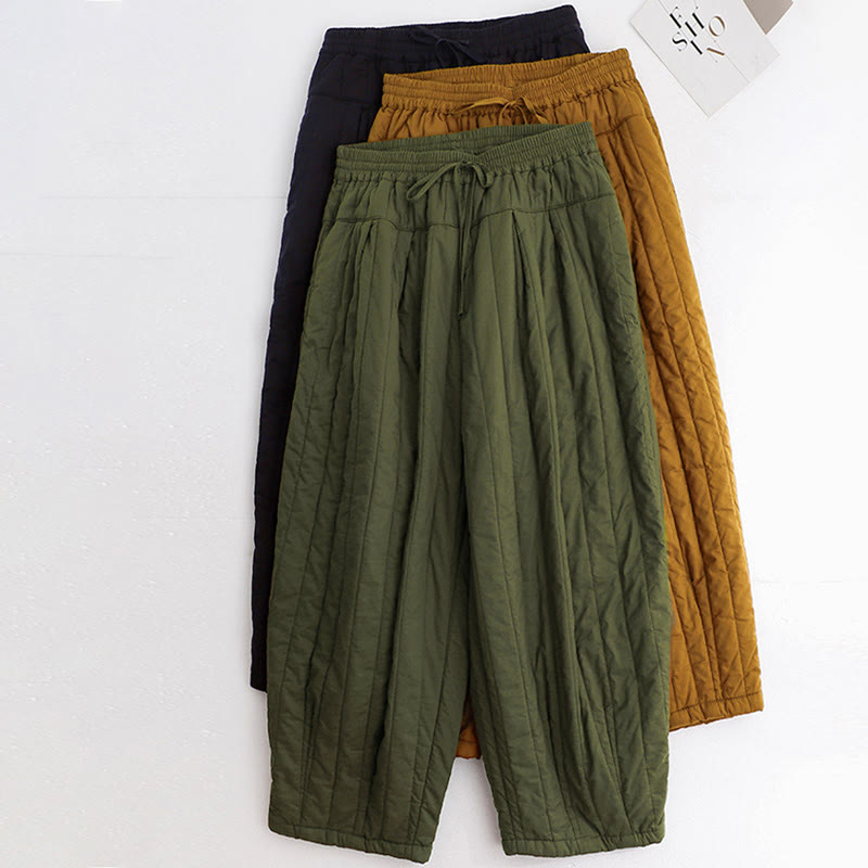 Pantalones harén de algodón para mujer con diseño de bloques de color liso de invierno y bolsillos de Buddha Stones - image 37