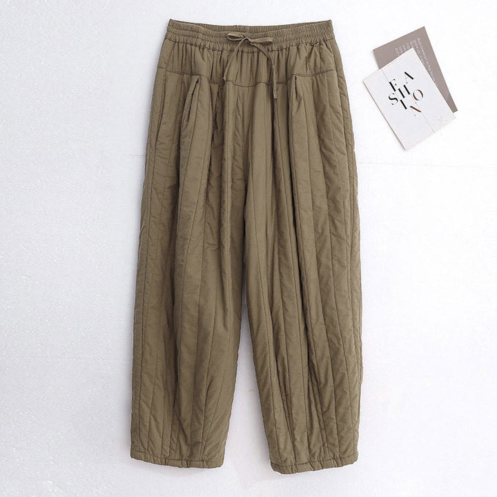 Pantalones harén de algodón para mujer con diseño de bloques de color liso de invierno y bolsillos de Buddha Stones - Broncearse - US8-10，UK/AU12-14，EU40-42 (2XL) - image 0
